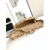 Chanel Womens Evening Bag - Beige Textured Fabric with Fringe Details, Gold-Tone CC Logo & Chain Strap, Luxury Clutch for Elegant Occasions #A56743