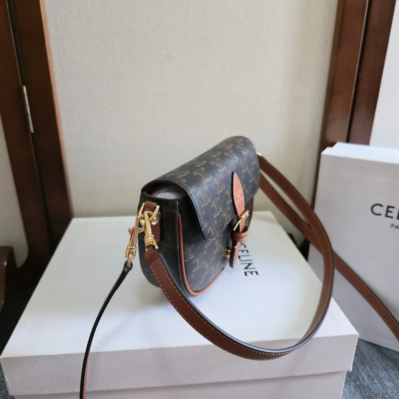 Celine Triomphe Pattern Saddle Bag in Brown and Black for Timeless Elegance size:20×14×5cm #A54102