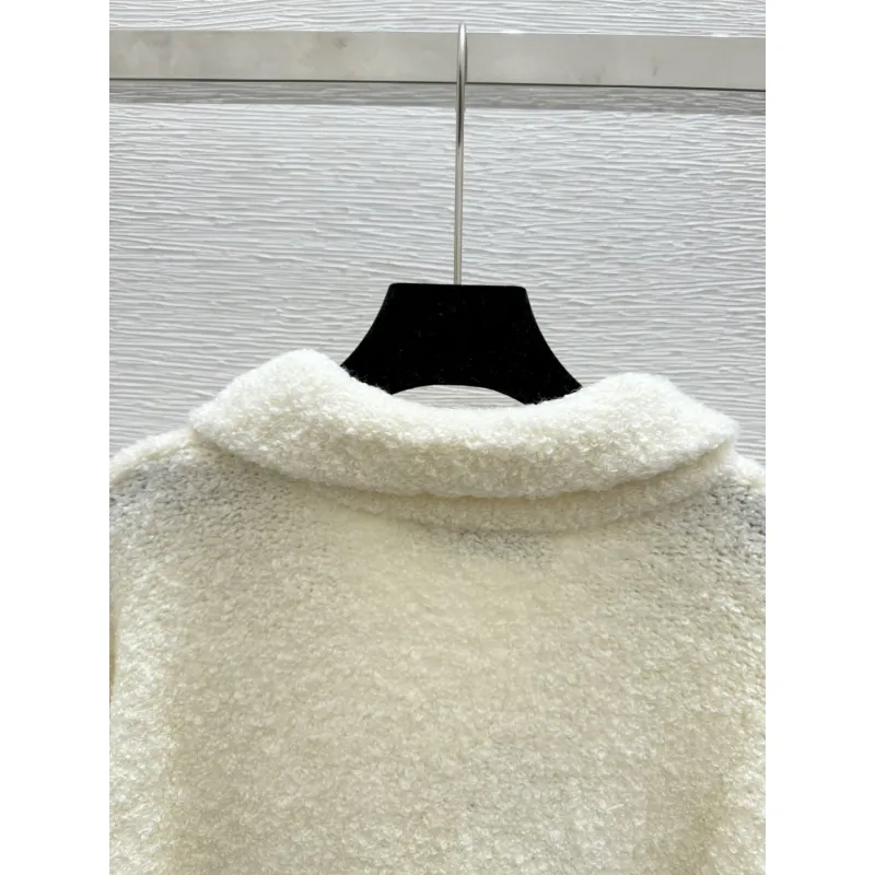 2025 D-ior Womens Wool Cardigan: Chic Collared Style with Functional Pockets and Exquisite Trim Details #A54856