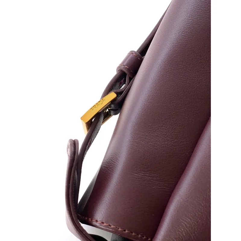 Prada Galleria Soft Shoulder Bag (2 Colors) – Burgundy/Black Leather with Gold-Tone Triangle Logo & Convertible Strap #A59180