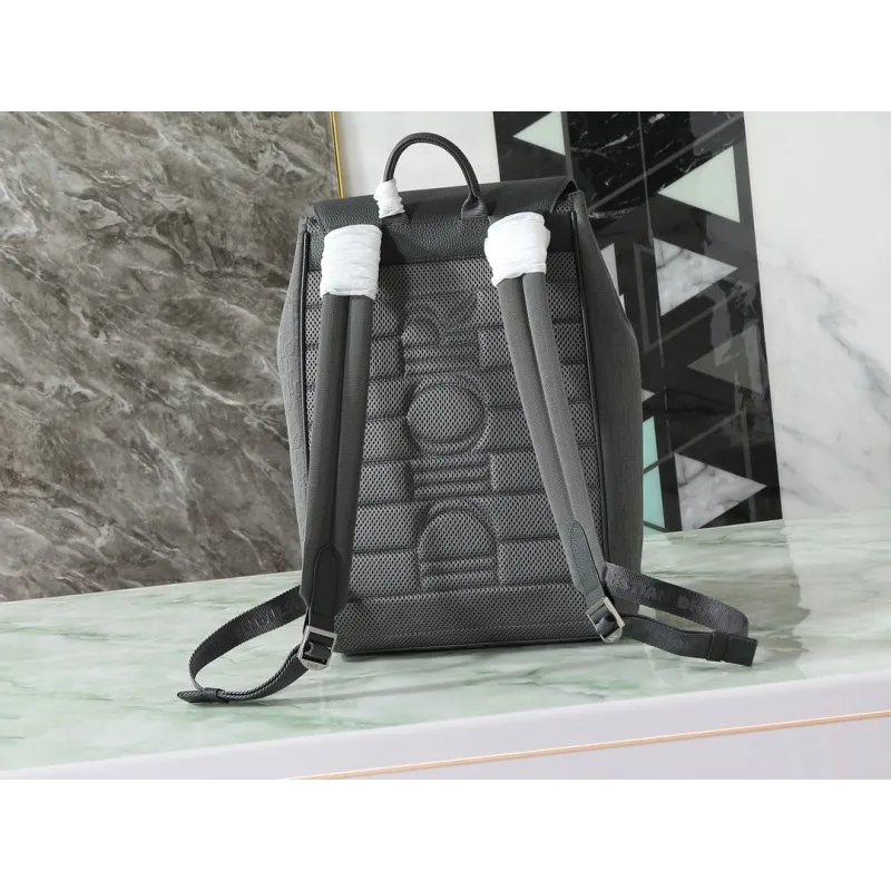 D-ior Mens Grey Oblique Canvas & Grained Leather Backpack - Stylish Luxury for Daily & Travel Use H870 #A57315