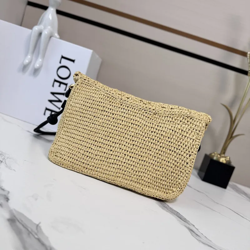 Loewe Medium Ola Raffia & Leather Shoulder Bag, 26 x 13 x 18 cm #A63229