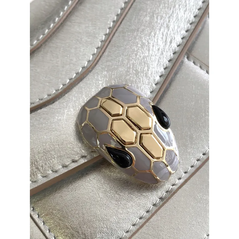 Bvlgari Serpenti Metallic Silver Crossbody Bag With Iconic Motif #A51655