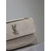 SAINT LAURENT Loulou Medium Shoulder Bag – Light Beige Suede with Chevron Quilt & Tone-On-Tone YSL Logo (Convertible Chain Strap) #A58775