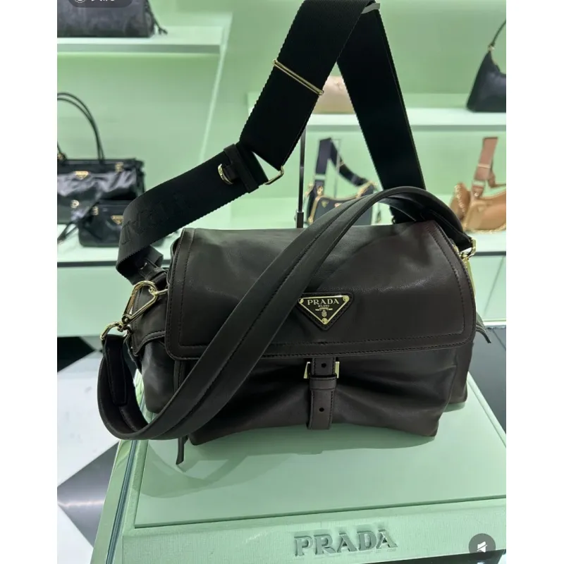 Prada Cahier Messenger Bag (2 Colors) – Burgundy/Black Leather with Gold-Tone Triangle Logo & Buckle Hardware #A59179