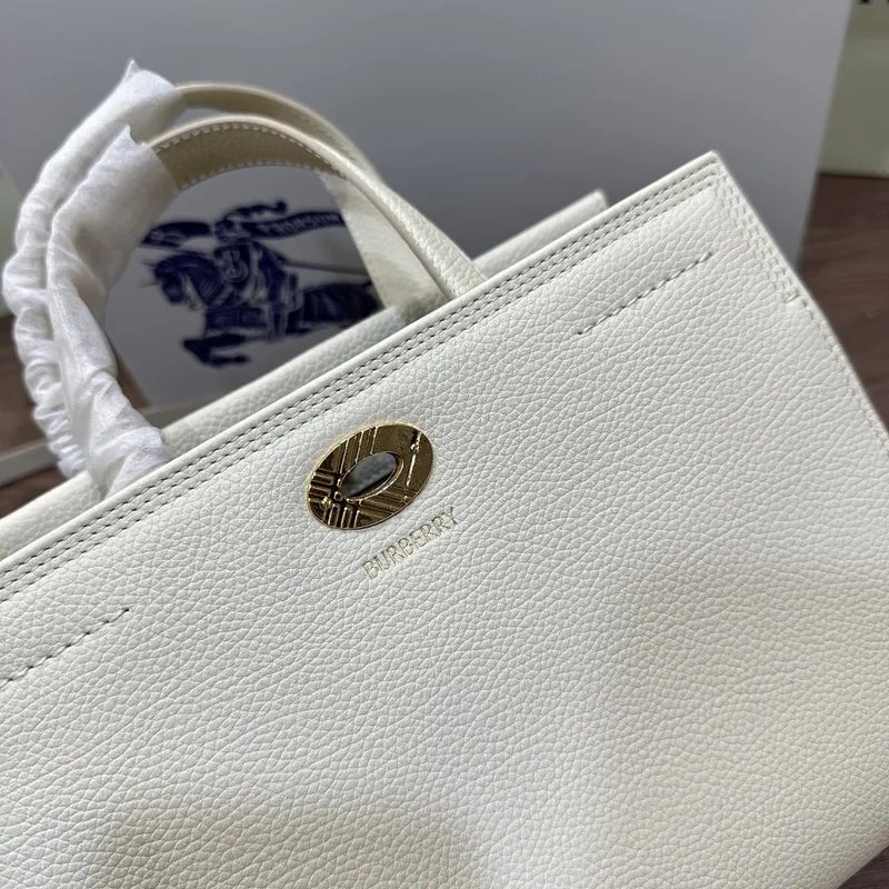 Burberry Timeless White Leather Handbag with Gold - Accented Lock and Dual Handles size:24×3×9cm #A54100