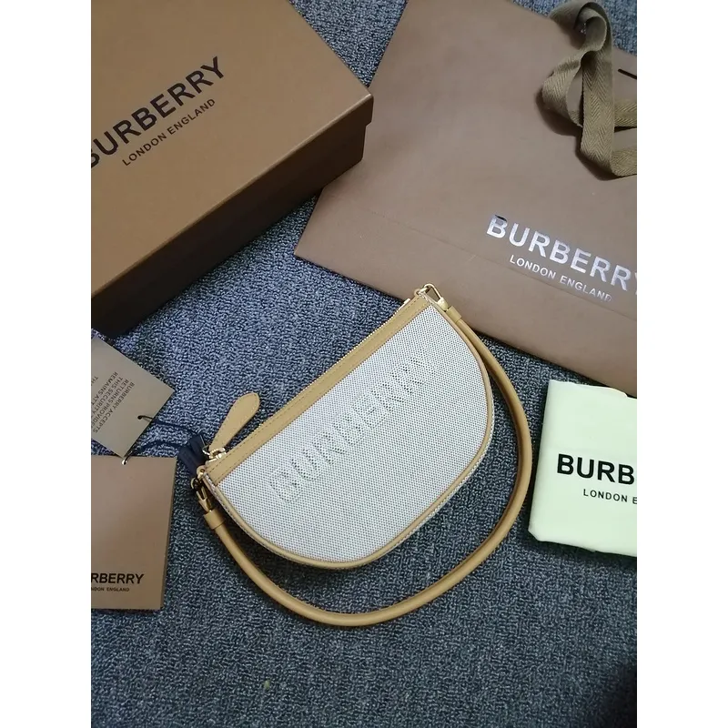 Burberry Canvas And Leather Shoulder Bag With Branding In Neutral Tones #A51529