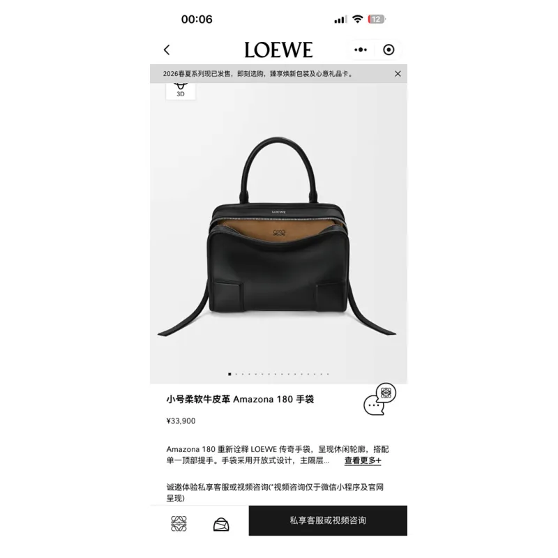 Loewe Amazona 180 Leather Handbag 24.5x10x18.5CM #A63850