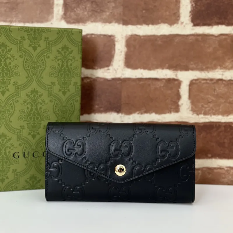Gucci GG Embossed Leather Envelope Continental Wallet 19×10×3.5cm #A65013