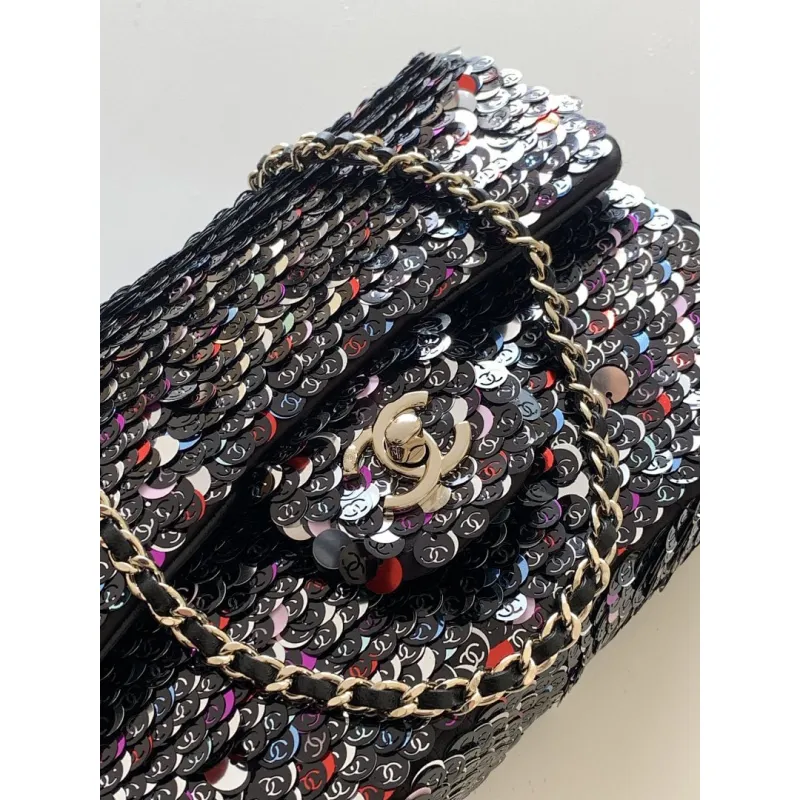 2026 Chanel SO BLACK Sequin Bag Sparkly Double C  Edgy  Cool Perfect for Fall Winter #A60145