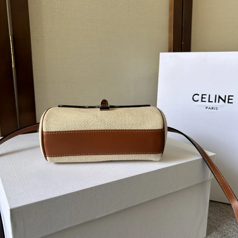 Stylish Celine Beige Canvas And Brown Leather Crossbody Bag For Fashion Lovers size:18×12×6cm #A54347