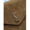 SAINT LAURENT Cassandra Large Envelope Shoulder Bag – Tan Suede with Gold YSL Logo (Detachable Chain Strap) #A58782