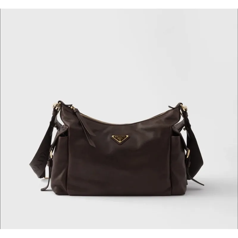 Prada Galleria Soft Shoulder Bag (2 Colors) – Burgundy/Black Leather with Gold-Tone Triangle Logo & Convertible Strap #A59180