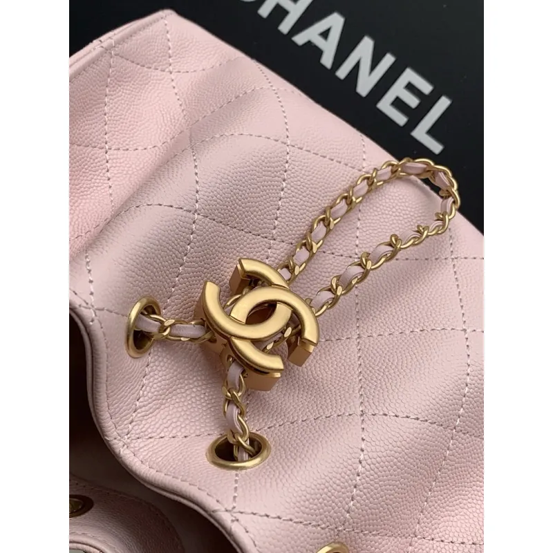 Chanel Hobo Shoulder Bag  Hippie Style Vintage Gold Coin Button Drawstring Bucket Bag #A59440