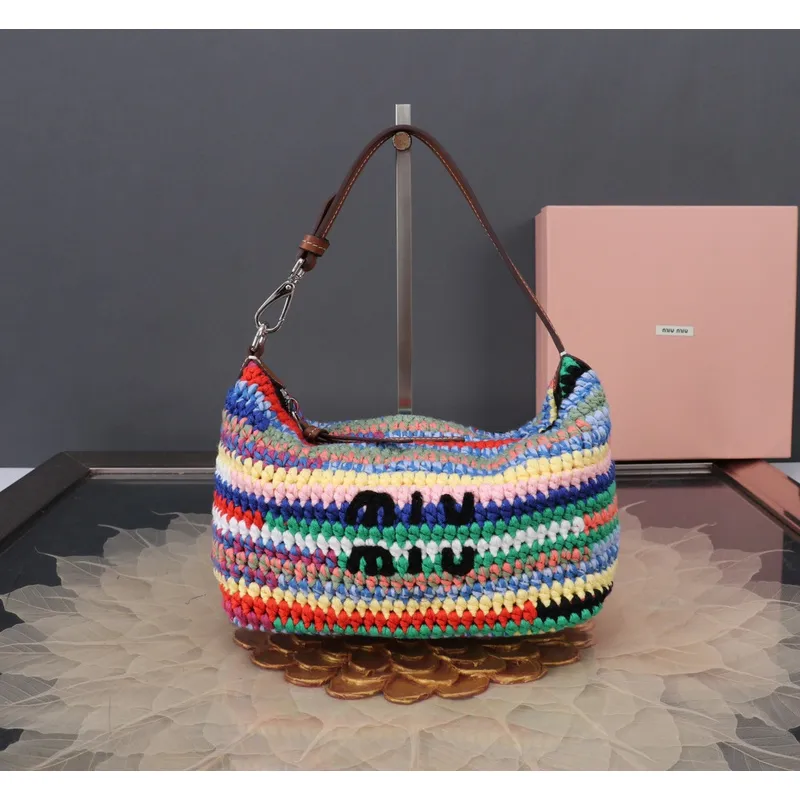 Miu Miu Crochet Hobo Bags: Colorful, Handcrafted Style Statements size:25.5×14×10cm #A53542