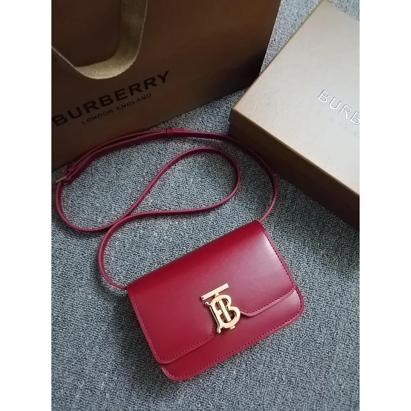Burberry Red Leather Crossbody Bag With Iconic Gold TB Hardware #A51002 Burberry Red Leather Crossbody Bag With Iconic Gold TB Hardware #A51002