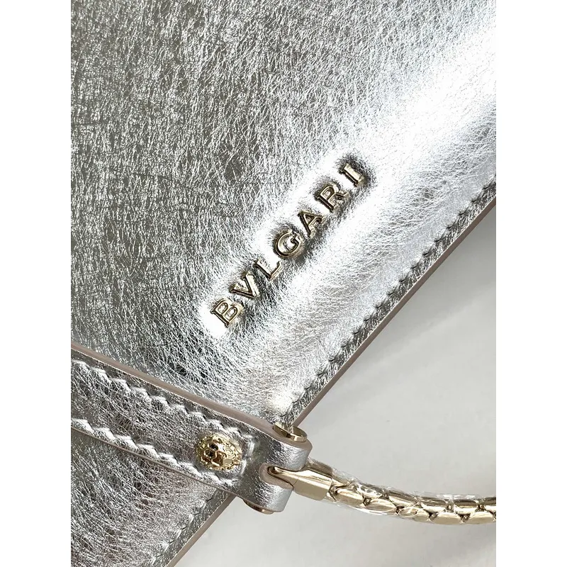 Bvlgari Serpenti Metallic Silver Top Handle Bag With Iconic Motif #A51653
