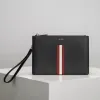 Bally Black Leather Clutch With Signature Stripe For Sophisticated Accessorizing #A51669