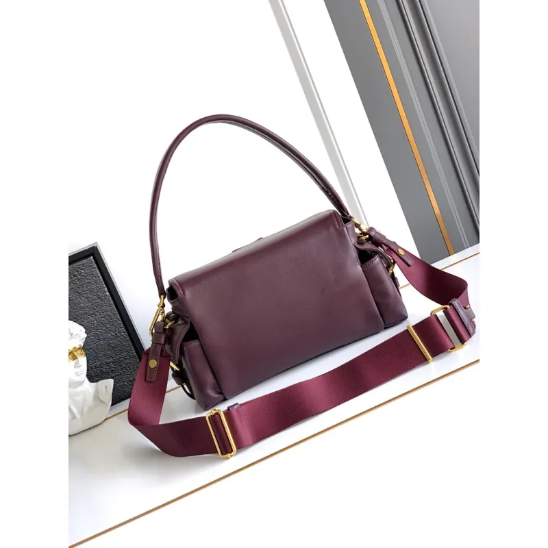 Prada Cahier Messenger Bag (2 Colors) – Burgundy/Black Leather with Gold-Tone Triangle Logo & Buckle Hardware #A59179