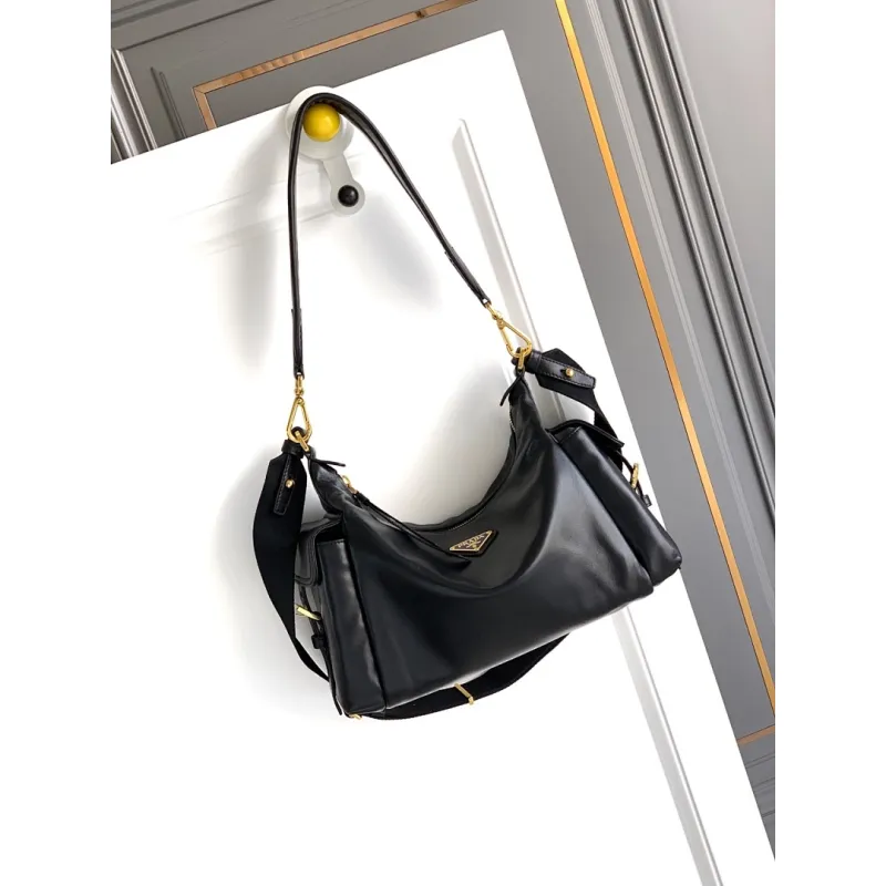 Prada Galleria Soft Shoulder Bag (2 Colors) – Burgundy/Black Leather with Gold-Tone Triangle Logo & Convertible Strap #A59180
