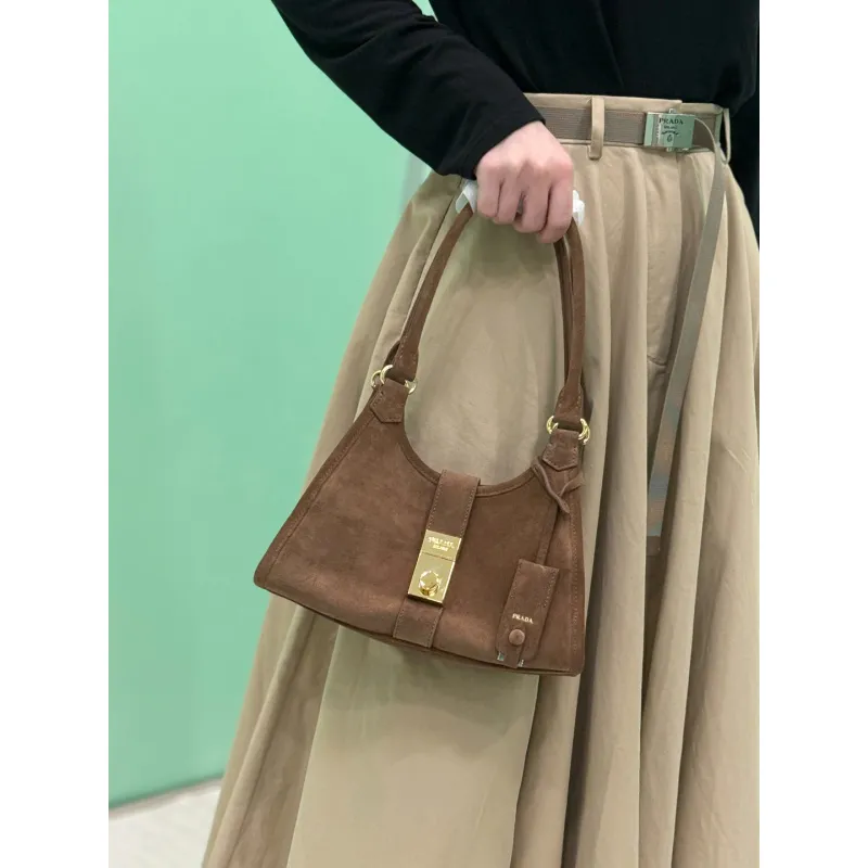 Prada Brown Suede Handbag 1BG580  #A55278