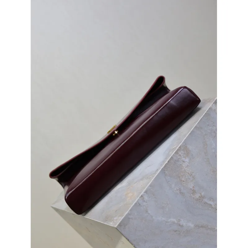 SAINT LAURENT Cassandra Envelope Clutch – Burgundy Smooth Leather with Gold YSL Logo (Detachable Chain Strap) #A58784