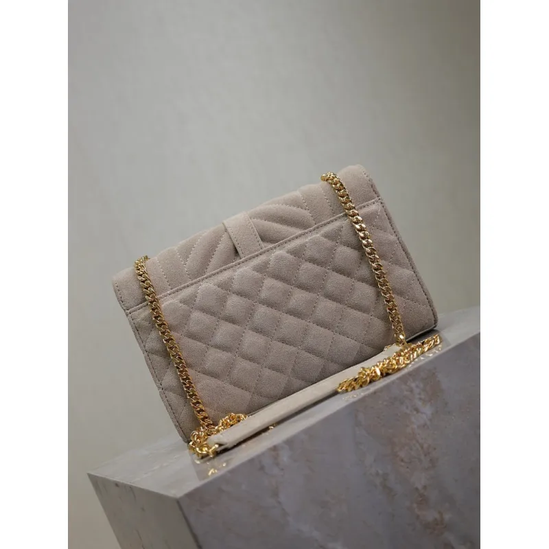 SAINT LAURENT Cassandra Envelope Crossbody Bag Set – Tan Leather-Suede & Black Velvet with Gold YSL Logo (Detachable Chain Strap) #A58774