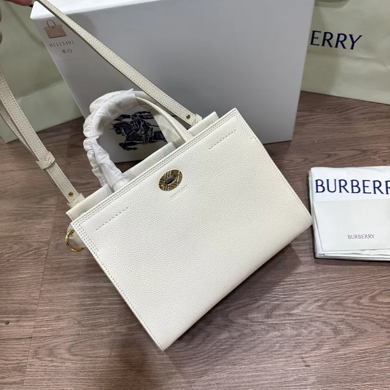 Burberry Timeless White Leather Handbag with Gold - Accented Lock and Dual Handles size:24×3×9cm #A54100