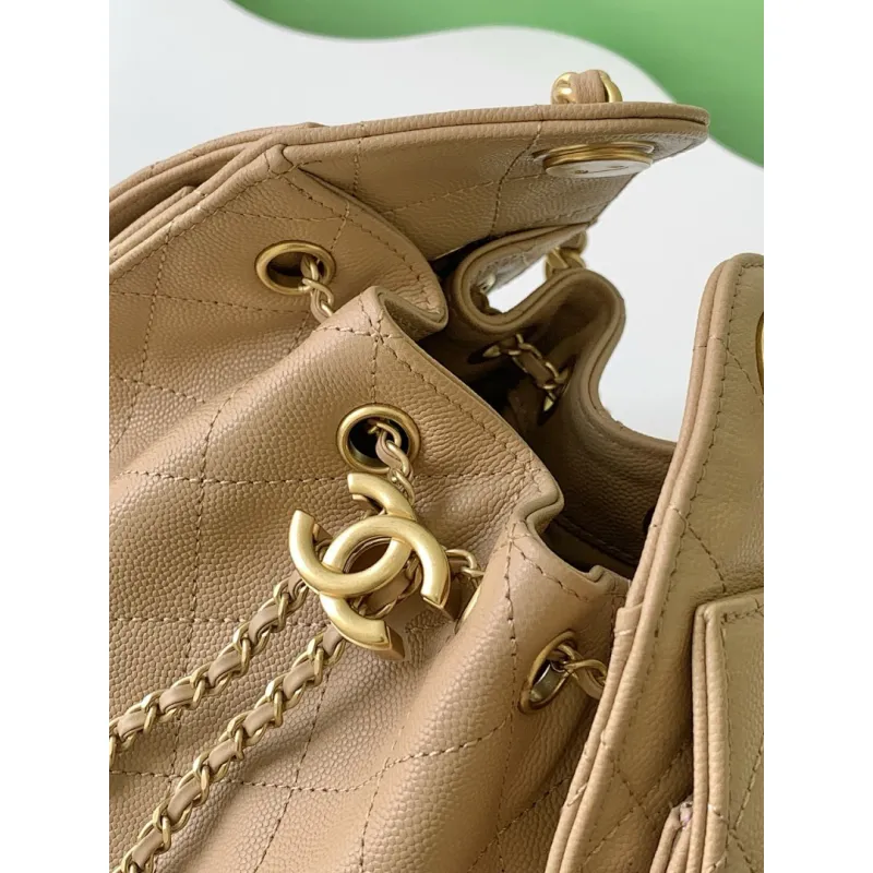 Chanel Hobo Shoulder Bag  Hippie Style Vintage Gold Coin Button Drawstring Bucket Bag #A59440