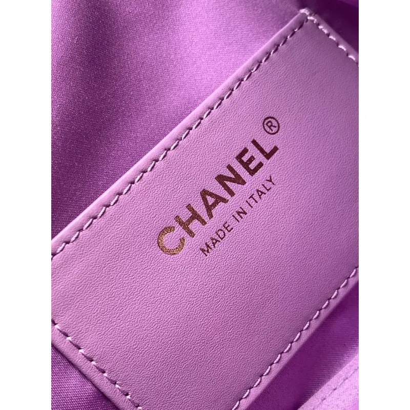 Chanel Mini Suede Bucket Bag  Retro Coin Button  Drawstring  Quilted  Classic Chain #A60143
