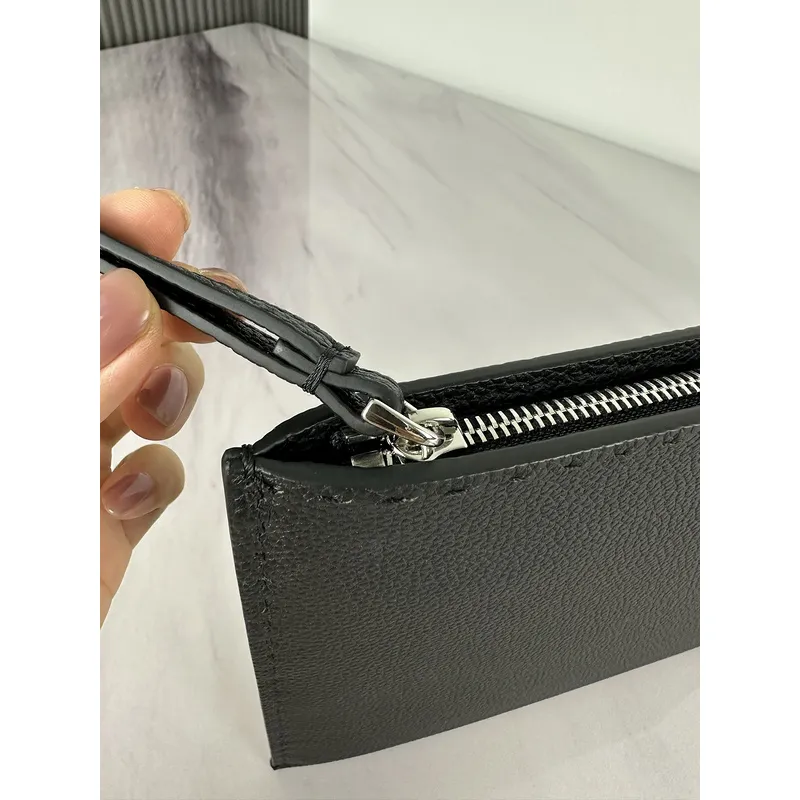 Fendi Pouch Sleek Black Leather Minimalist Logo Redefining Timeless Elegance size:30×20cm #A54204 Fendi Pouch Sleek Black Leather Minimalist Logo Redefining Timeless Elegance size:30×20cm #A54204