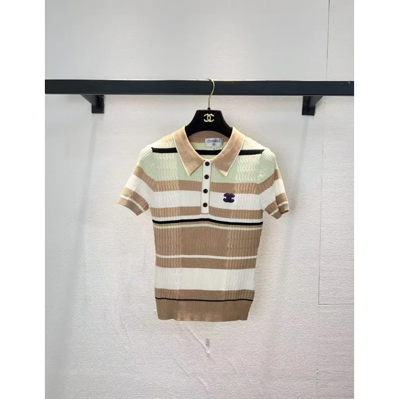 Chanel Monogram Knit Short Sleeve Crew Neck Blouse #A63659