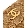 Chanel Womens Evening Bag - Beige Textured Fabric with Fringe Details, Gold-Tone CC Logo & Chain Strap, Luxury Clutch for Elegant Occasions #A56743