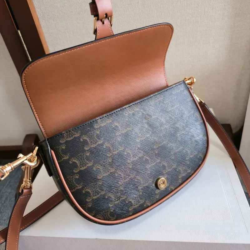 Celine Triomphe Pattern Saddle Bag in Brown and Black for Timeless Elegance size:20×14×5cm #A54102