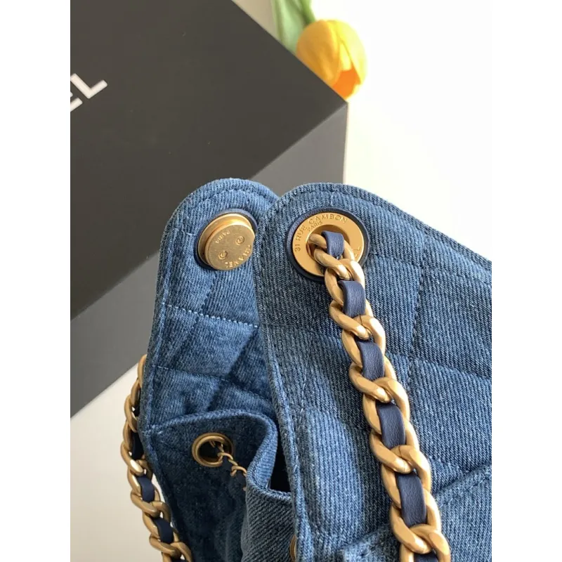 Chanel AS5293 Denim Quilted Hobo Bag with Chain Strap Size 30-26-14 #A62898