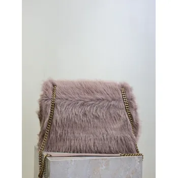 SAINT LAURENT Loulou Medium Shoulder Bag – Light Beige Suede with Chevron Quilt & Tone-On-Tone YSL Logo (Convertible Chain Strap) #A58776