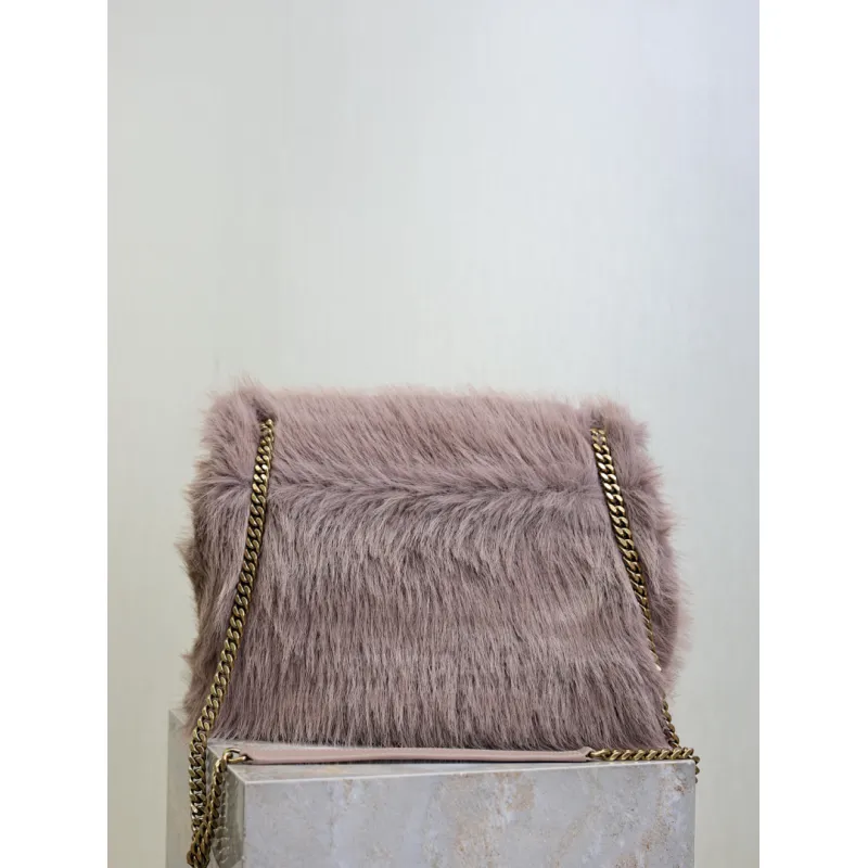 SAINT LAURENT Loulou Medium Shoulder Bag – Light Beige Suede with Chevron Quilt & Tone-On-Tone YSL Logo (Convertible Chain Strap) #A58776