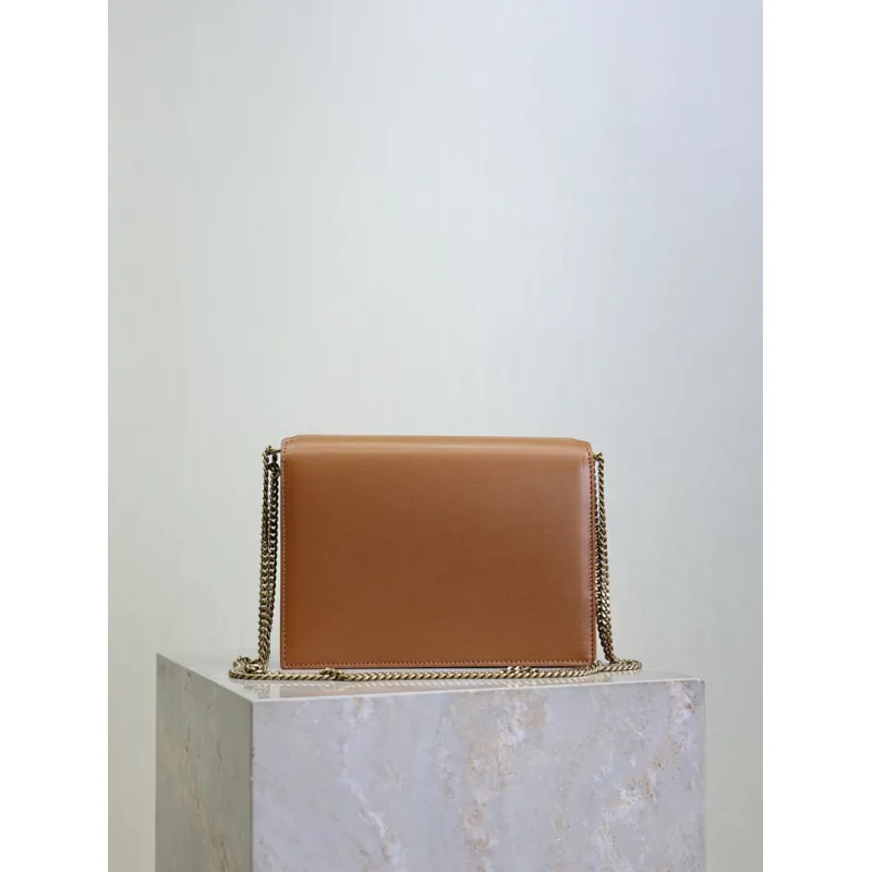 SAINT LAURENT Cassandra Envelope Crossbody Bag Set – Tan Leather-Suede & Black Velvet with Gold YSL Logo (Detachable Chain Strap) #A58773