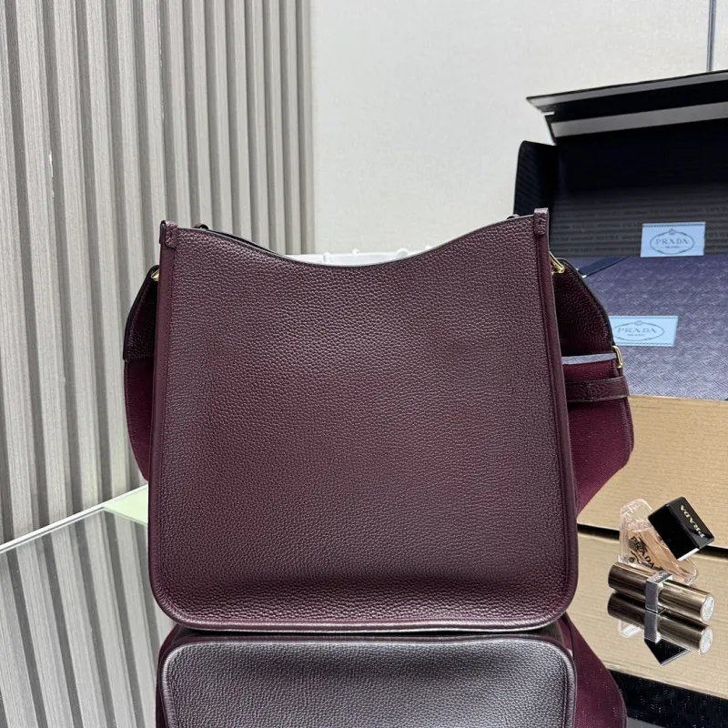 Prada 1BC073 Large Tote Bag - Burgundy Leather Crossbody Style with Adjustable Logo Strap #A59501 Prada 1BC073 Large Tote Bag - Burgundy Leather Crossbody Style with Adjustable Logo Strap #A59501