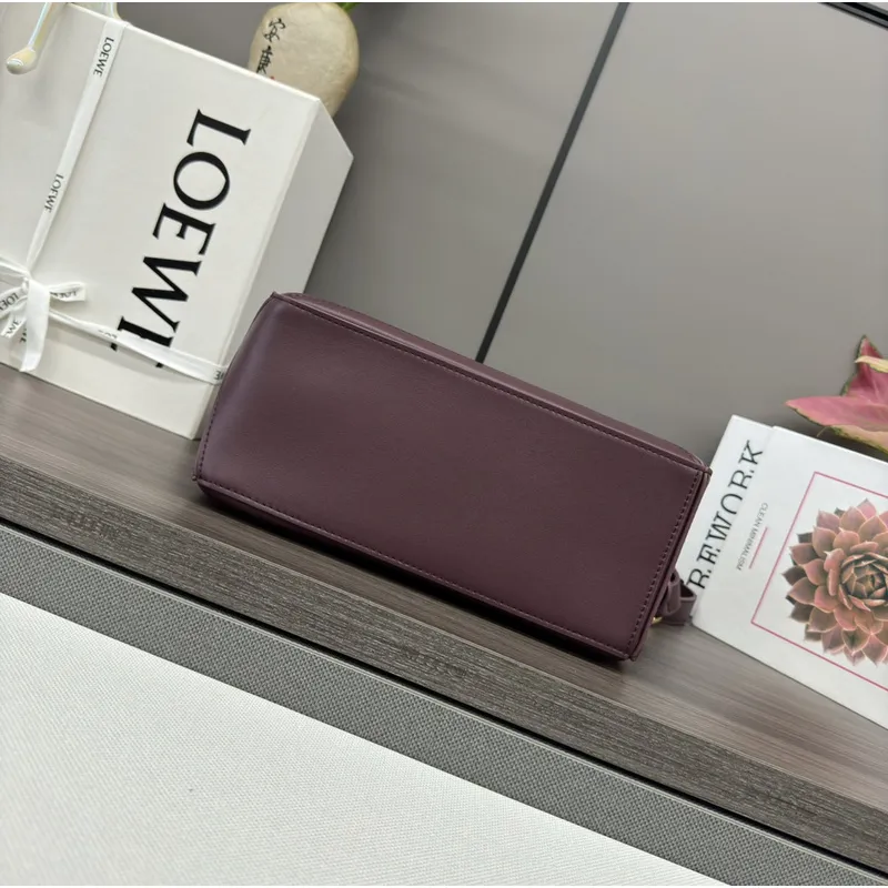 Loewe - Inspired Burgundy Leather Bag With Braided Handle And Geometric Design #A50977