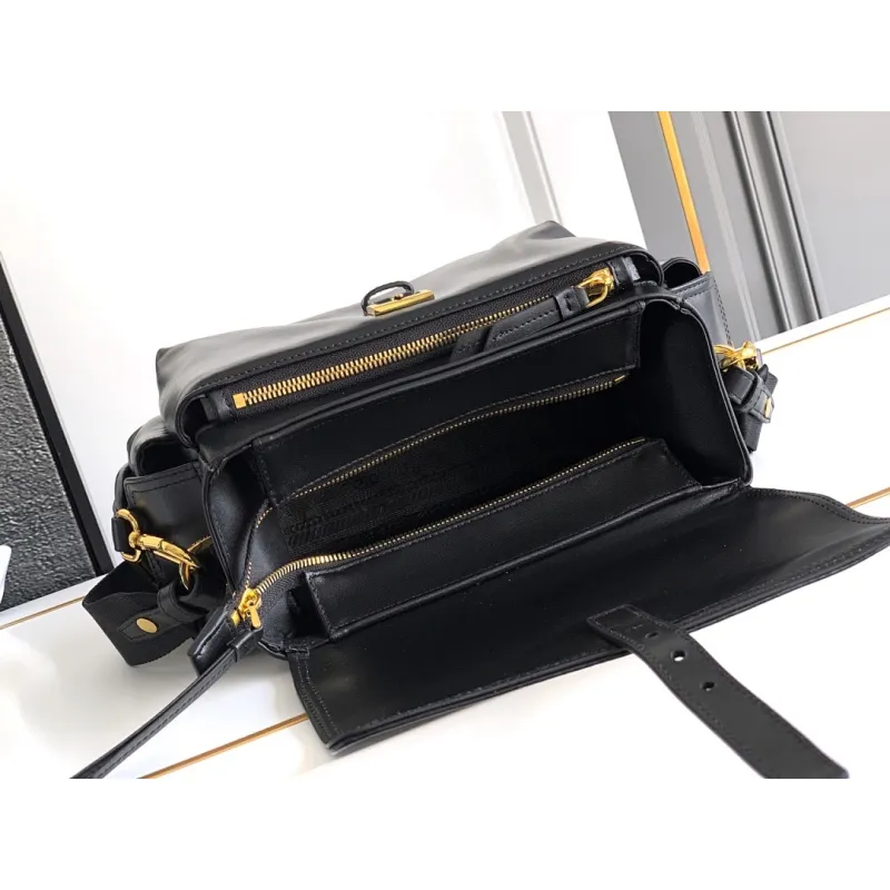 Prada Cahier Messenger Bag (2 Colors) – Burgundy/Black Leather with Gold-Tone Triangle Logo & Buckle Hardware #A59179