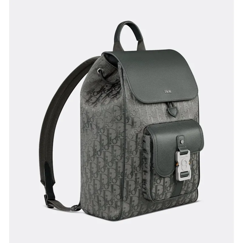 D-ior Hit the Road Backpack with Flap – Anthracite Gray Oblique Jacquard & Grained Calfskin  #A59161