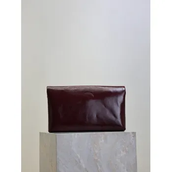 SAINT LAURENT Cassandra Envelope Clutch – Burgundy Smooth Leather with Gold YSL Logo (Detachable Chain Strap) #A58784
