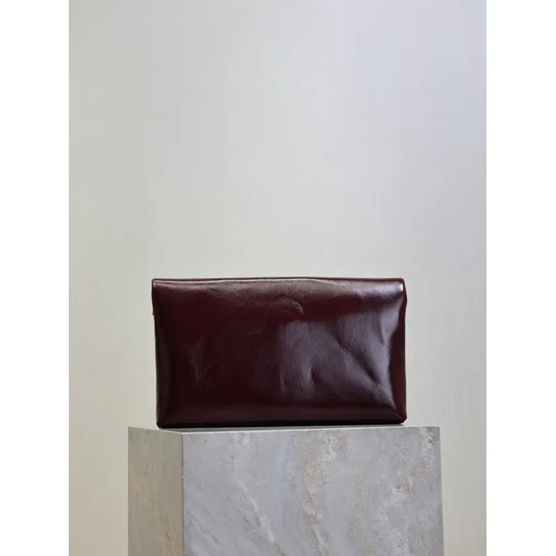 SAINT LAURENT Cassandra Envelope Clutch – Burgundy Smooth Leather with Gold YSL Logo (Detachable Chain Strap) #A58784