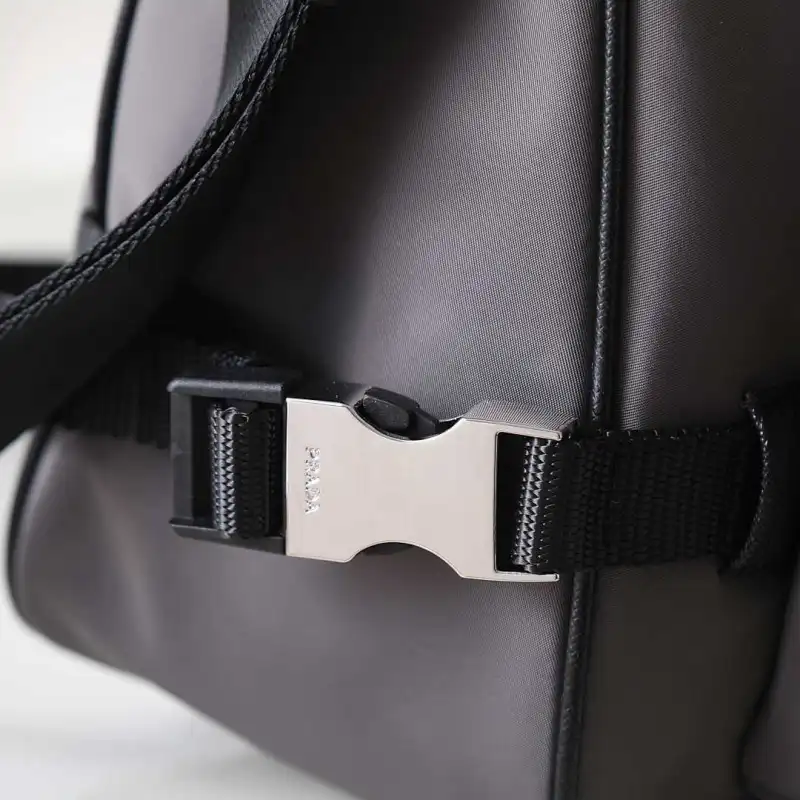 Prada Mens Dark Gray Re-Nylon Crossbody Messenger Bag with Detachable Pouch – Iconic Triangle Logo Adjustable Strap #A58757