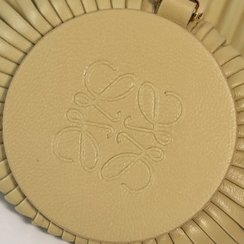 Loewe Womens Cylinder Shoulder Bag - Yellow Pleated Leather, Gold-Tone Hardware, Adjustable Strap, Stylish Barrel Bag with Anagram Logo #A56849