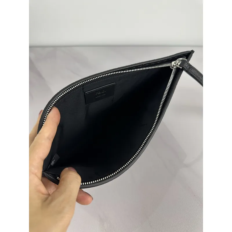 Fendi Pouch Sleek Black Leather Minimalist Logo Redefining Timeless Elegance size:30×20cm #A54204 Fendi Pouch Sleek Black Leather Minimalist Logo Redefining Timeless Elegance size:30×20cm #A54204