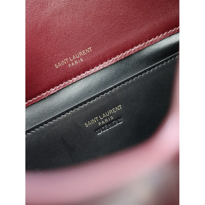 SAINT LAURENT Cassandra Envelope Clutch – Burgundy Smooth Leather with Gold YSL Logo (Detachable Chain Strap) #A58784