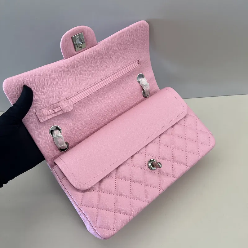 Authentic Chanel Classic Flap Bag in Light  Caviar Leather good Hardware  Wide 25cm #A54376