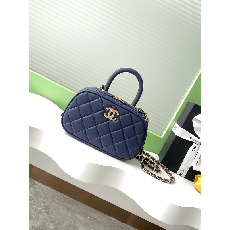 Chanel Quilted Mini Handbag With Top Handle And Gold Chain Strap size:11×20×8cm #A54382